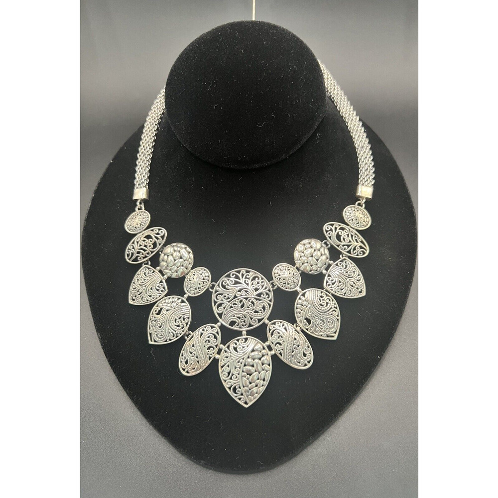 VTG Artison Signed TJC 925 Sterling Silver Filigree Chunky Necklace 70g